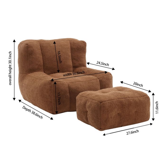 Modern Indoor Fluffy Bean Bag Chair With Memory Foam And Ottoman, Super Soft - Image 18