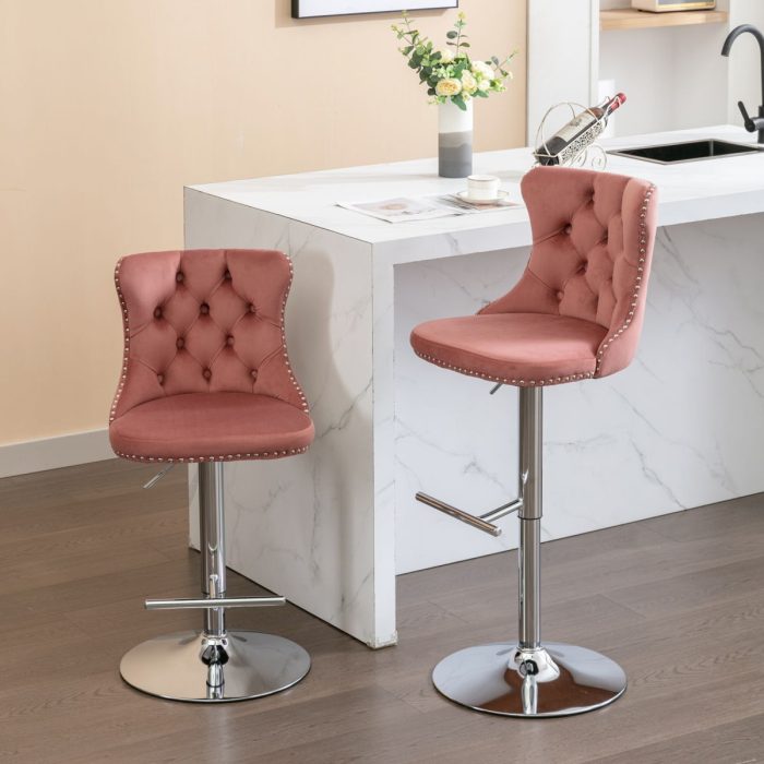 Swivel Velvet Barstools Adjusatble Seat Height From 25-33", Modern Upholstered Chrome Base Bar Stools With Backs Comfortable Tufted For Home Pub And Kitchen Island (Set of 2) - Image 21