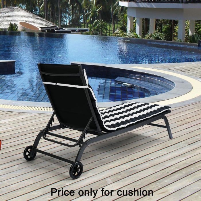 Outdoor Lounge Chairs (Set of 2), Cushion Replacement Patio Funiture Seat Cushion Chaise Lounge Cushion - Black / White - Image 2