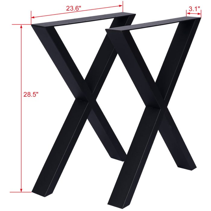 X Table Legs 28X 24", Wide Metal Table Legs, Heavy Duty Steel Desk Legs Table Leg Dining Table Legs Coffee Desk Leg (Set of 2) - Black - Image 3