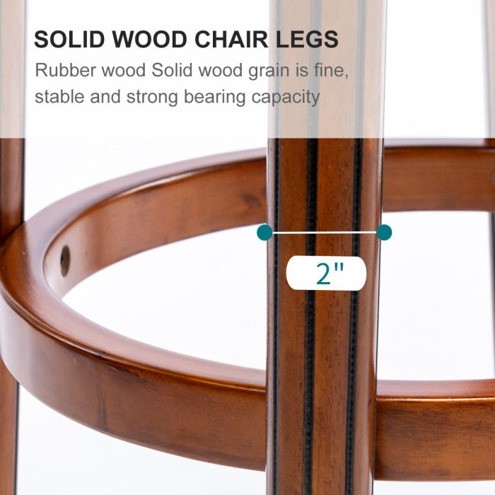29.5'' Cow Top Leather Wooden Bar Stool, 360 Degree Swivel Bar Height Chair With Backs For Home Kitchen Counter - Image 3