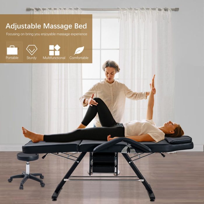 72.8" Massage Salon Tattoo Chair With Two Trays Esthetician Bed With Hydraulic Stool, Multi-Purpose 3-Section Facial Bed Table, Adjustable Beauty Barber Spa Beauty Equipment - Image 5
