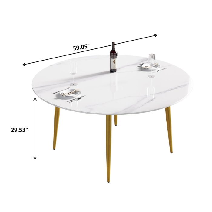 Modern Man-Made Stone Round Metal Dining Table-Position For 6 People - Image 9