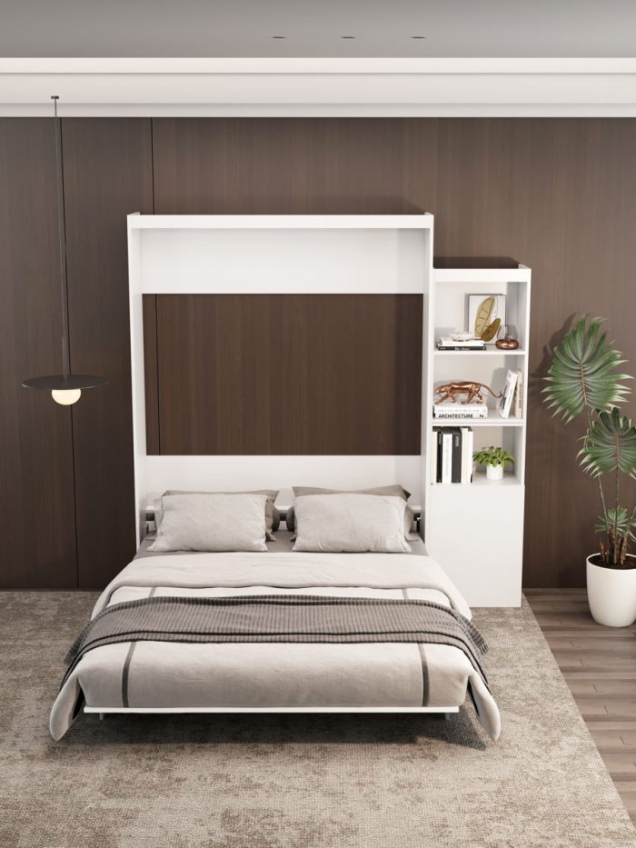 Morden Deisgn Vertical Murphy Bed With Shelf And Drawers For Bedroom Or Guestroom Wall Bed Space Saving Hidden Bed With New Style Gas Struts - Image 4