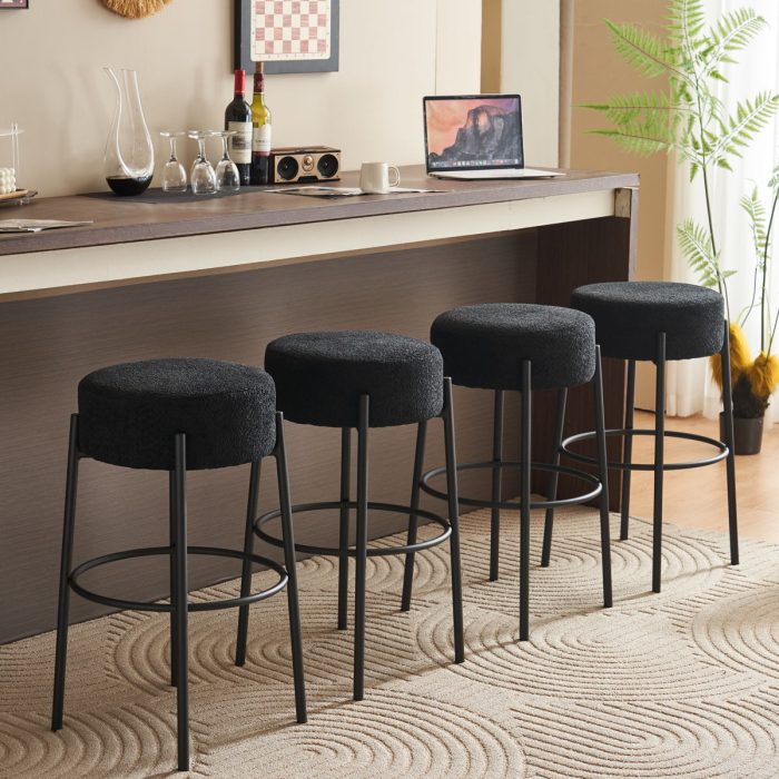 Round High Bar Stools (Set of 2), Contemporary Upholstered Dining Stools For Kitchens, Coffee Shops And Bar Stores - Image 2