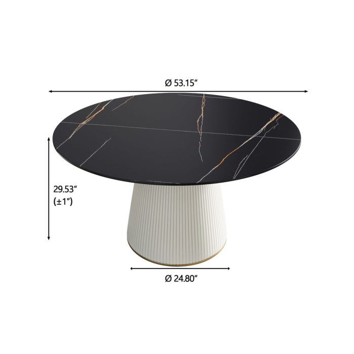 Modern Artificial Stone Round Plywood Base Dining Table, Can Accommodate 6 People, (Not Including Chairs) - Black / Beige - Image 4