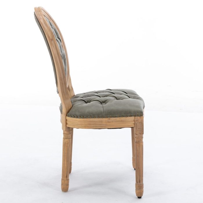 French Style Solid Wood Frame Antique Painting, Hand-Pulled Buckle Decoration PU Artificial Leather Dining Chair With Nailhead Trim, Wood Legs - Image 6