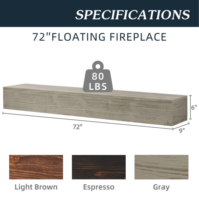 Rustic Wood Fireplace Mantel, Wall-Mounted & Floating Shelf For Home Decor - Image 6