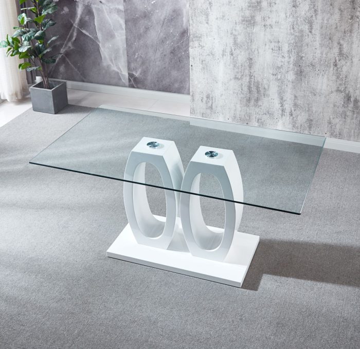 Contemporary Double Pedestal Dining Table, Tempered Glass Top - Image 6