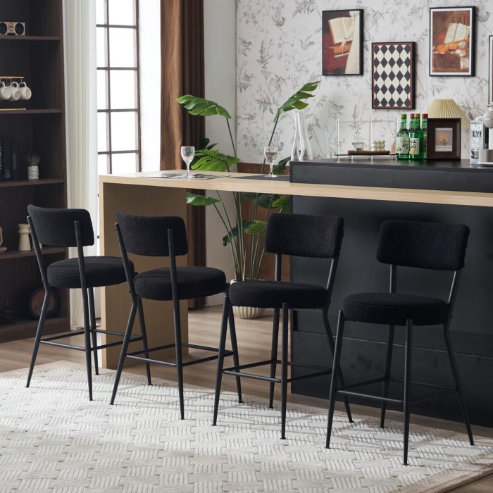 Modern Teddy Fabric Upholstered Bar Stools - Black Legs - Image 5