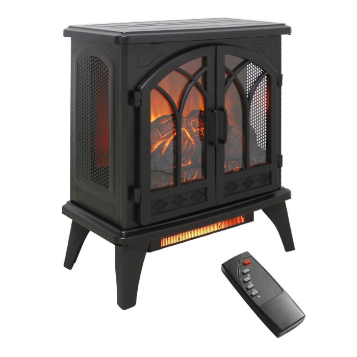 24" 3D Flame Electric Infrared Quartz Fireplace Stove With Remote Control - Antique Black - Image 3