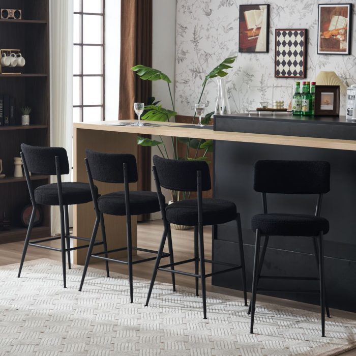 Modern Teddy Fabric Upholstered Bar Stools - Black Legs - Image 7