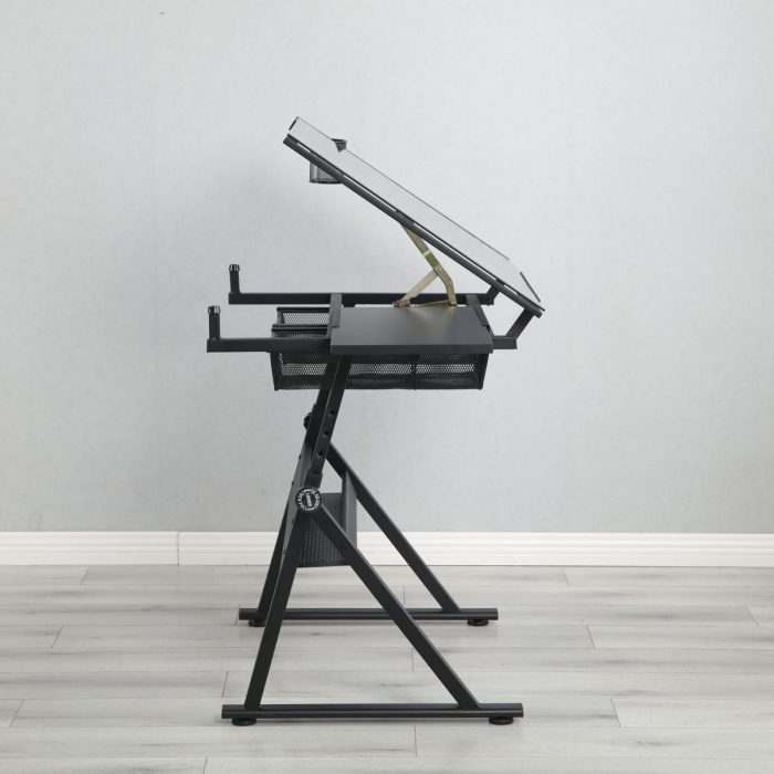 Adjustable Tempered Glass Drafting Printing Table With Chair - Image 2