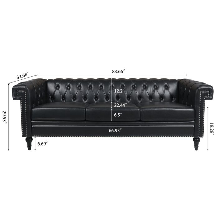 Traditional Square Arm Removable Cushion 3 Seater Sofa - Image 2