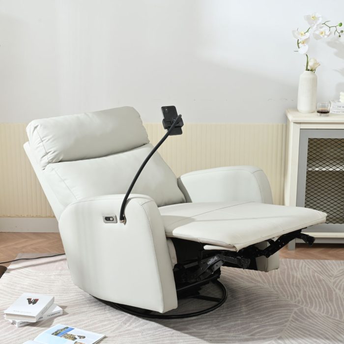 31.5" 270 Power Swivel Rocker Recliner Chair, Electric Glider Reclining Sofa With USB Ports, Power Swivel Glider, Rocking Chair Nursery Recliners For Living Room Bedroom - Light Gray - Image 4