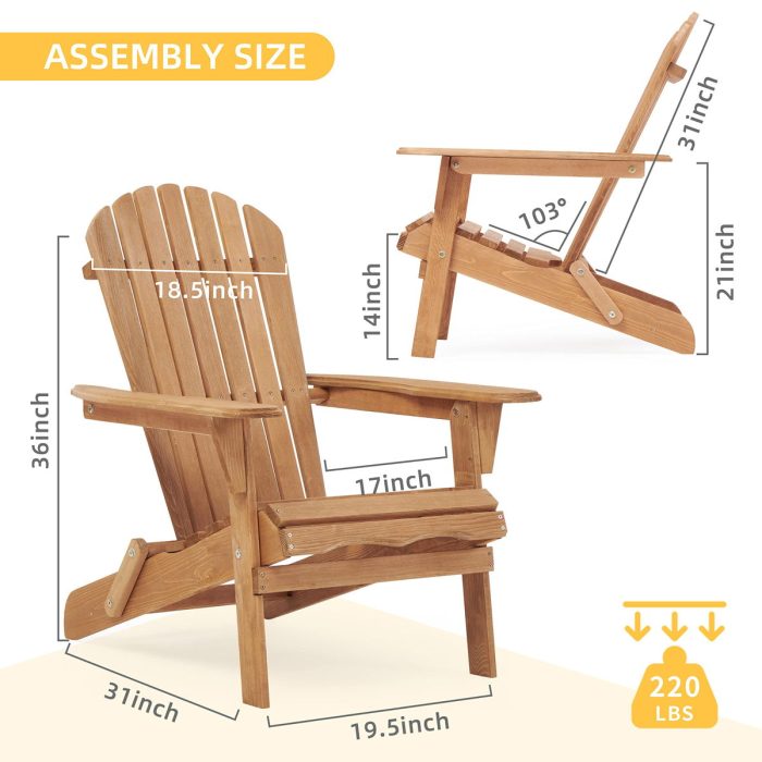 Lounge Patio Chair For Garden Outdoor Wooden Folding Adirondack Chair (Set of 2) Solid Cedar Wood Lounge Patio Chair For Garden - Image 8