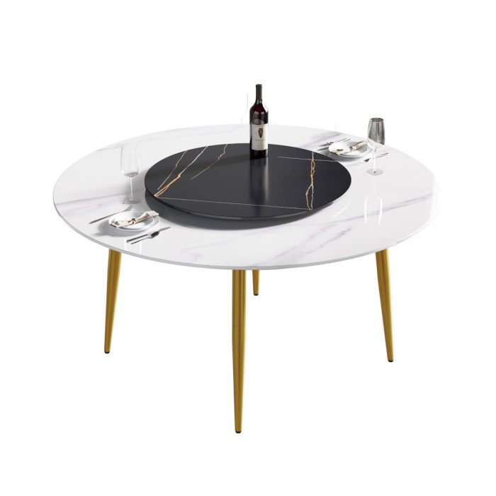 Modern Artificial Stone Round Dining Table, Can Accommodate 6 People Artificial Stone Turntable - Image 2