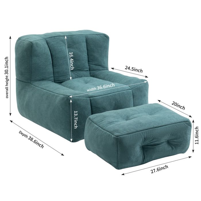 Modern Indoor Fluffy Bean Bag Chair With Memory Foam And Ottoman, Super Soft - Image 24