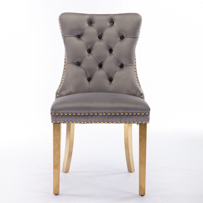 Nikki - Modern, High-End Tufted Solid Wood Contemporary Velvet Upholstered Dining Chair With Golden Stainless Steel Plating Legs, Nailhead Trim (Set of 2) - Image 13