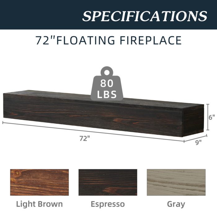 Rustic Wood Fireplace Mantel, Wall-Mounted & Floating Shelf For Home Decor - Image 14
