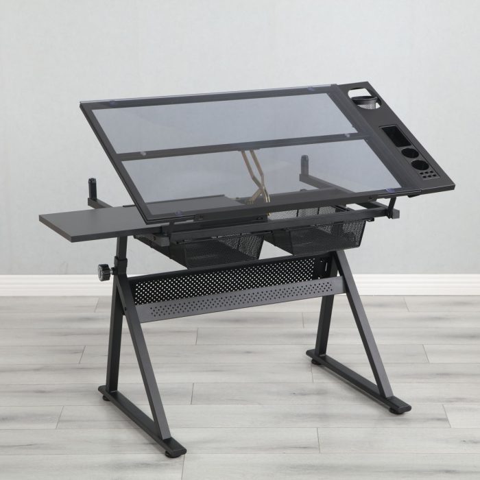 Adjustable Tempered Glass Drafting Printing Table With Chair - Image 4