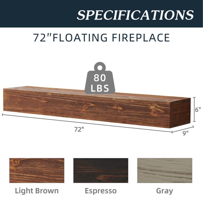 Rustic Wood Fireplace Mantel, Wall-Mounted & Floating Shelf For Home Decor - Image 7