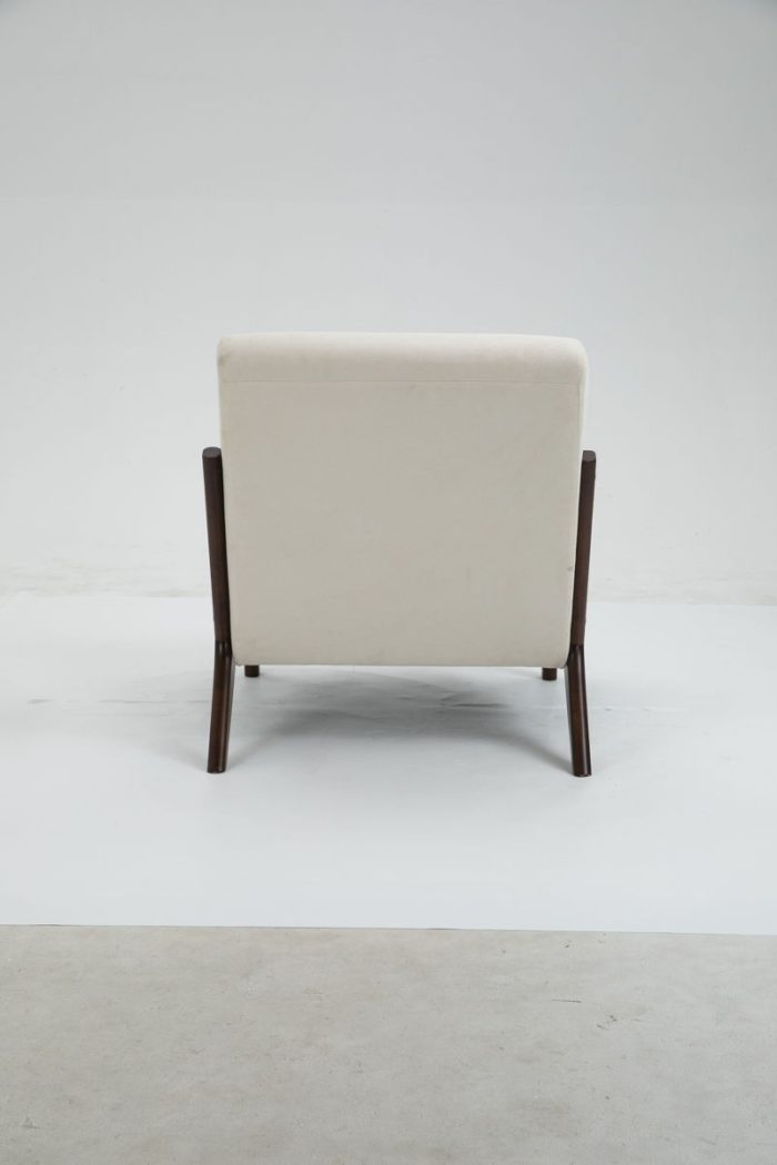 Mid-Century Modern Accent Chair With Wood Frame, Upholstered Living Room Chairs With Waist Cushion, Reading Armchair For Bedroom Sunroom - Image 4