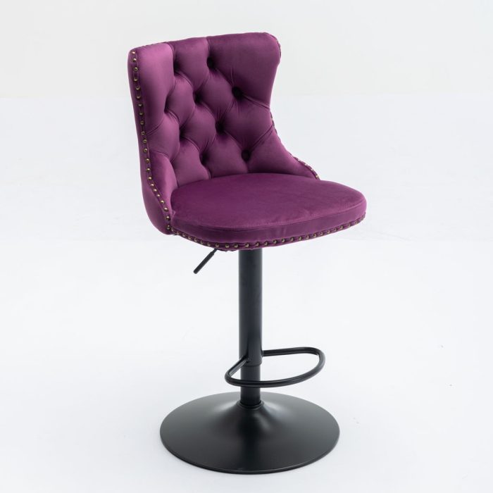 Swivel Velvet Barstools Adjusatble Seat Height, Modern Upholstered Bar Stools With Backs Comfortable Tufted For Home Pub And Kitchen Island (Set of 2) - Image 4