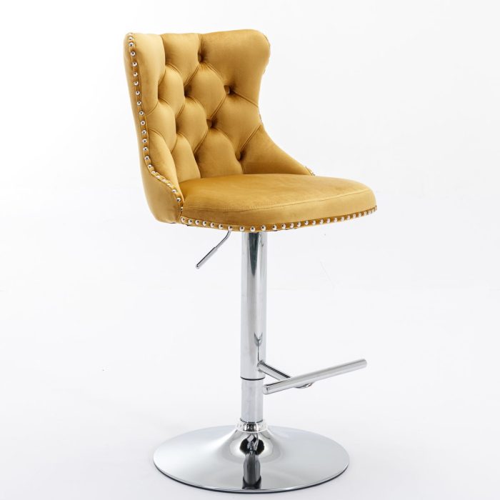 Swivel Velvet Barstools Adjusatble Seat Height From 25-33", Modern Upholstered Chrome Base Bar Stools With Backs Comfortable Tufted For Home Pub And Kitchen Island (Set of 2) - Image 14