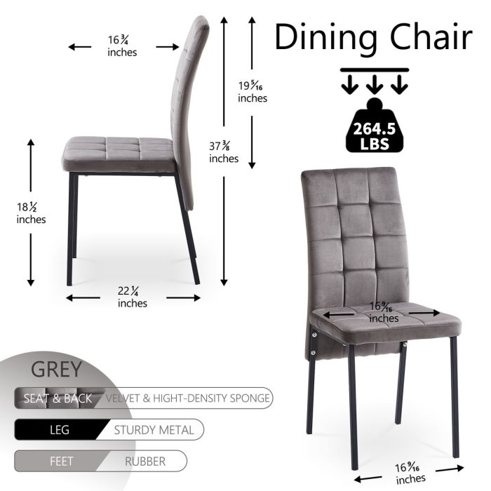 Velvet High Back Nordic Dining Chair Modern Fabric Chair With Black Legs (Set of 2) - Image 12