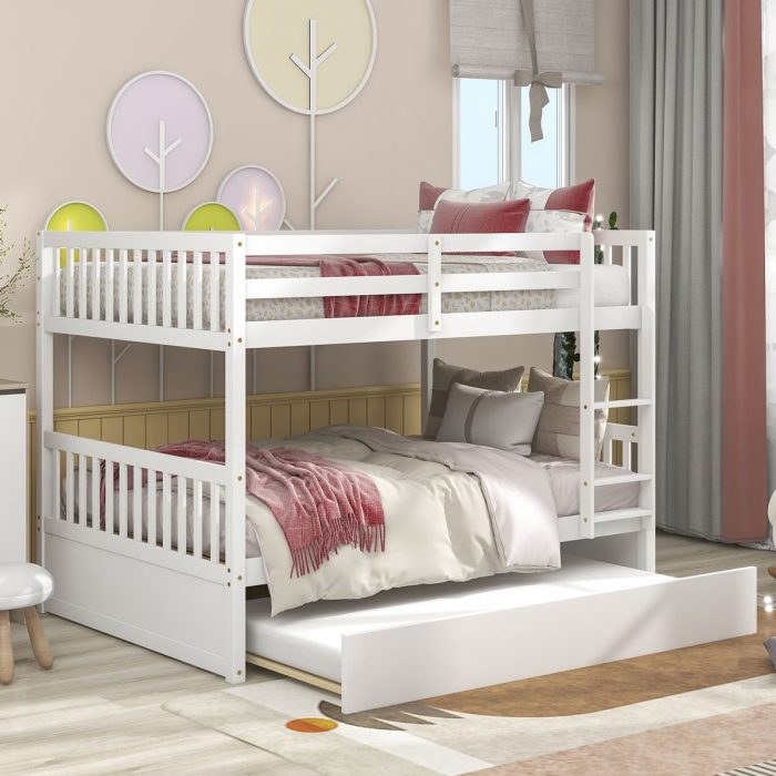 Bunk Bed With Trundle, Convertible To 2 Size Platform Bed, Bunk Bed With Ladder And Safety Rails For Kids - Image 3