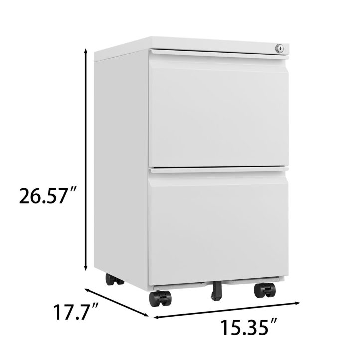 2 Drawer File Cabinet With Lock, Metal Under Desk Rolling Filing Cabinet Fits Letter / Legal / A4 Size For Home Office, Mobile Filing Cabinet - Image 7