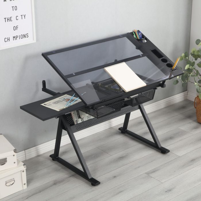 Adjustable Tempered Glass Drafting Printing Table With Chair - Image 7