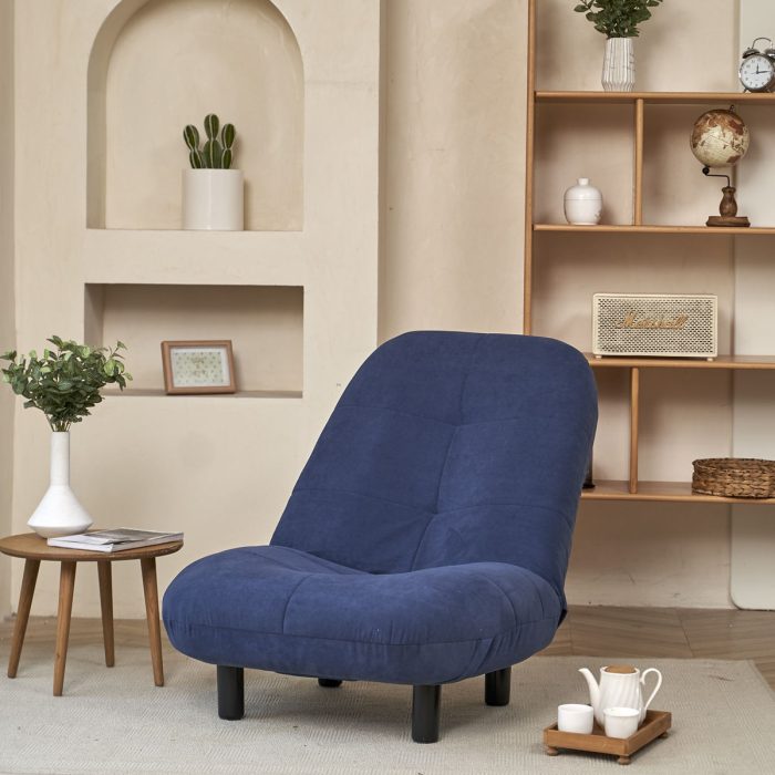 Single Sofa Reclining Japanese Chair Lazy Sofa Tatami Balcony Adjustable Chair - Navy Blue - Image 3