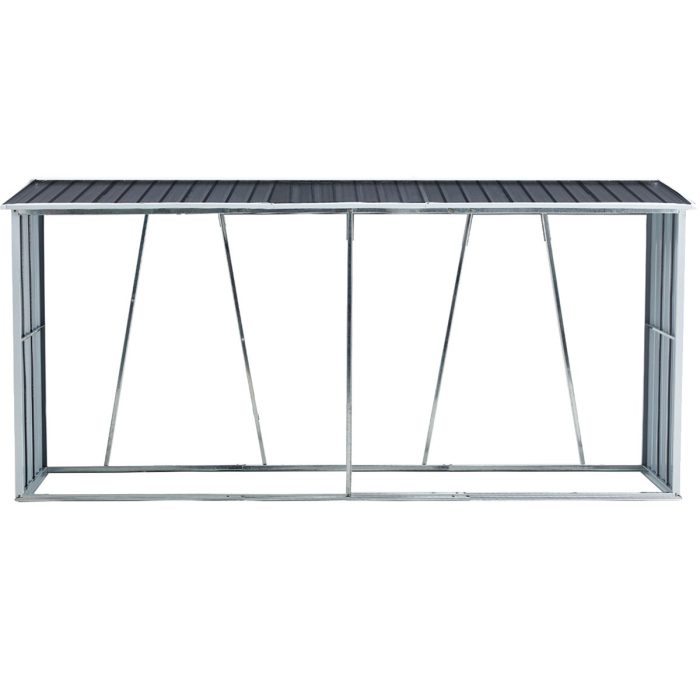 Firewood Rack, Log Holder With Roof, Log Storage, Firewood Stand For Outdoor Backyard Garden Patio Porch, Galvanized Steel - Gray - Image 2