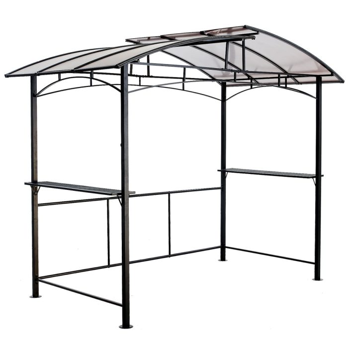 Grill Gazebo 8X5Ft, Outdoor Patio Canopy, Bbq Shelter With Steel Hardtop And Side Shelves - Black - Image 3
