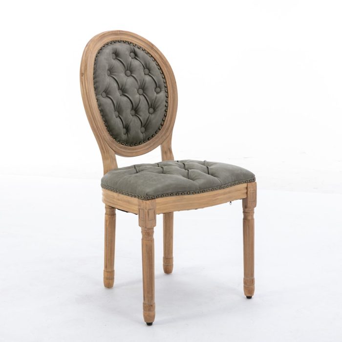 French Style Solid Wood Frame Antique Painting, Hand-Pulled Buckle Decoration PU Artificial Leather Dining Chair With Nailhead Trim, Wood Legs - Image 10