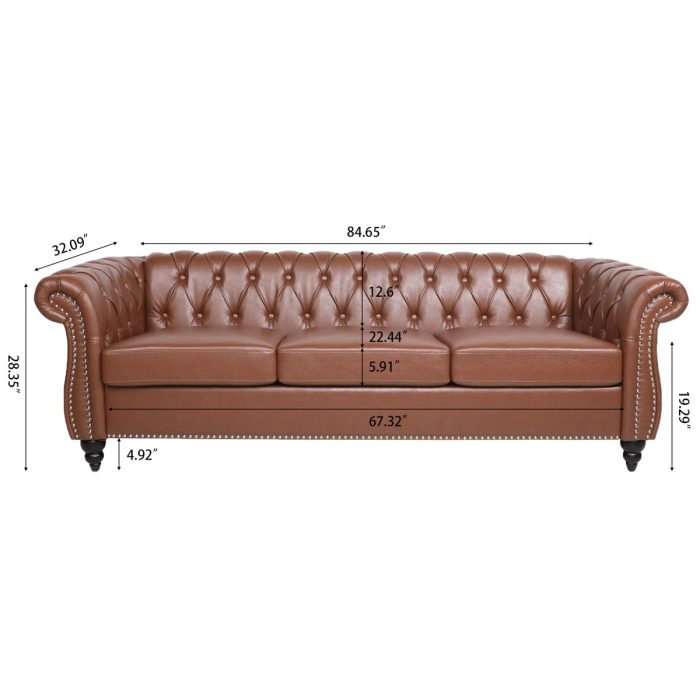 Rolled Arm Chesterfield 3 Seater Sofa - Image 6