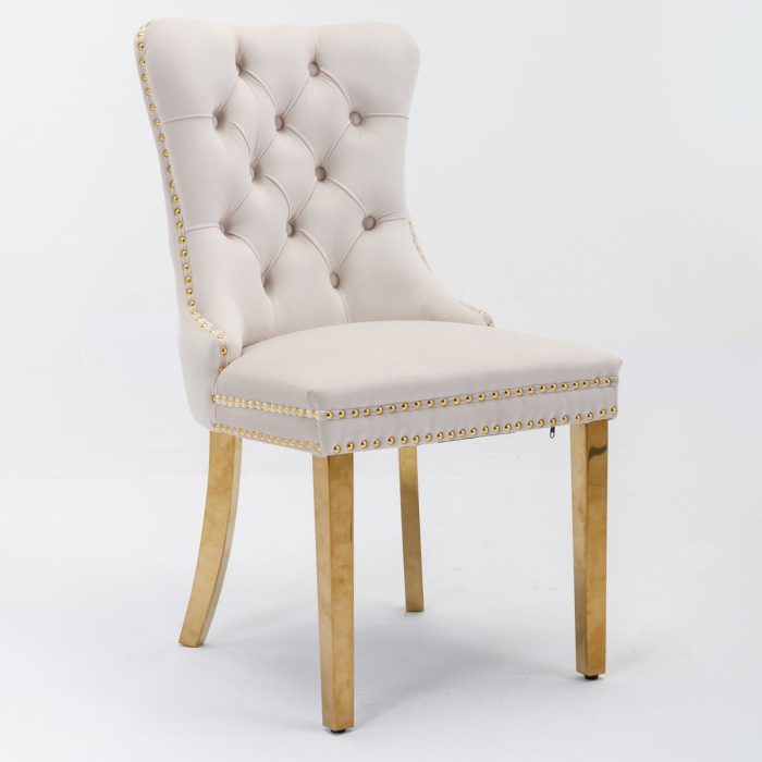 Nikki - Modern, High-End Tufted Solid Wood Contemporary Velvet Upholstered Dining Chair With Golden Stainless Steel Plating Legs, Nailhead Trim (Set of 2) - Image 14