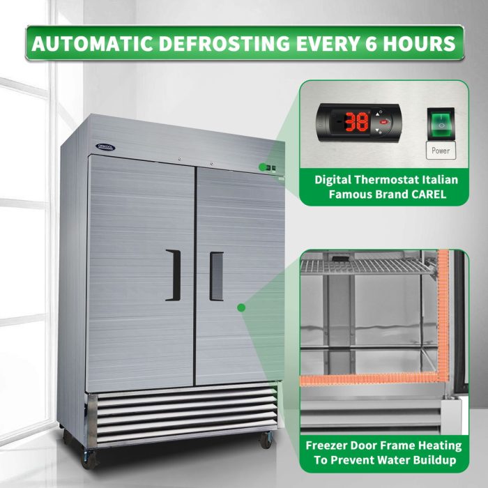 54" Commercial Refrigerator 49 Cu.Ft With 2 Solid Door Reach-In Refrigerators Stainless Steel Etl Approved Upright Fridge Storage - Silver - Image 2