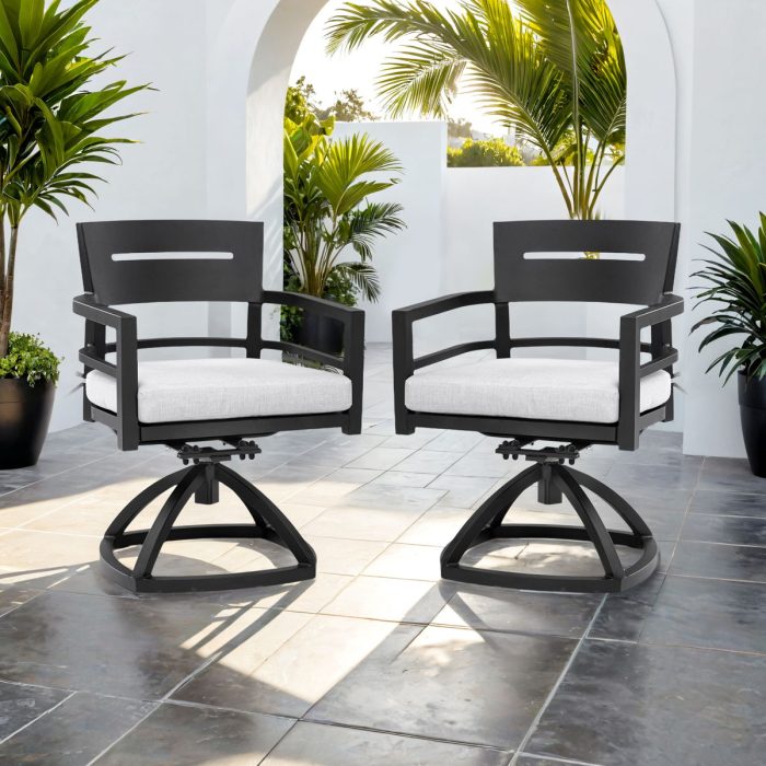 Outdoor Patio Swivel Rocker With Outdoor Grade Sunbrella Fabric Cushions (Set of 2) - Ember Black - Image 4