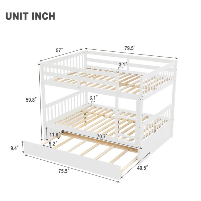 Bunk Bed With Trundle, Convertible To 2 Size Platform Bed, Bunk Bed With Ladder And Safety Rails For Kids - Image 2