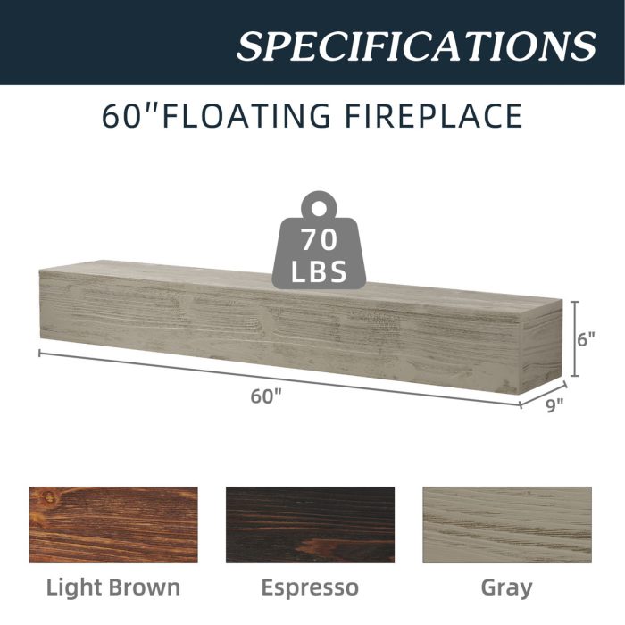 Rustic Wood Fireplace Mantel, Wall-Mounted & Floating Shelf For Home Decor - Image 2