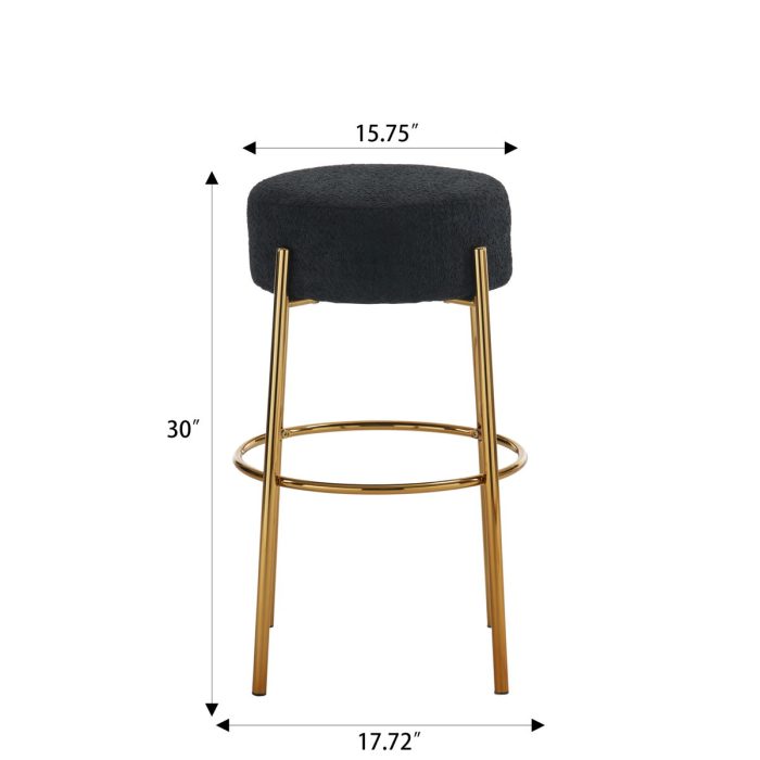 Round High Bar Stools (Set of 2), Contemporary Upholstered Dining Stools For Kitchens, Coffee Shops And Bar Stores - Gold Legs - Image 4
