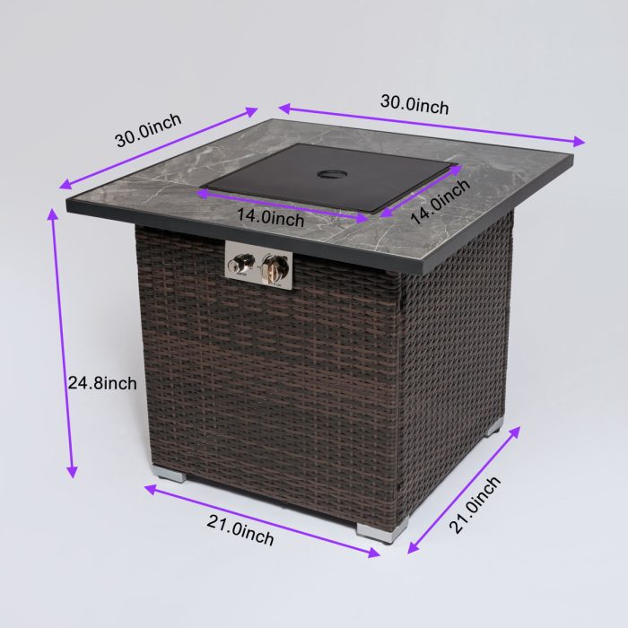 30" Outdoor Fire Table Propane Gas Fire Pit Table With Lid Gas Fire Pit Table With Glass Rocks And Rain Cover - Espresso - Image 2