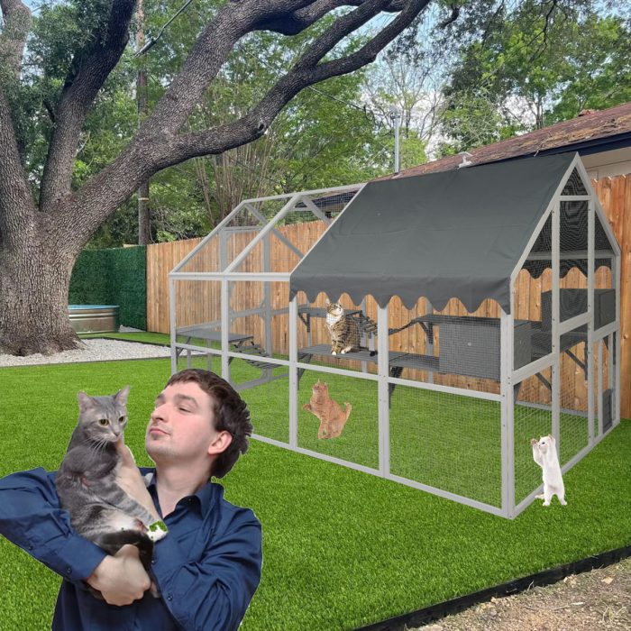 Xpt019 Cat Cage Box Lovely House Cute Pet Play Speace Wooden Big For Backyard Room - White - Image 2