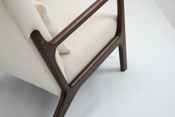 Mid-Century Modern Accent Chair With Wood Frame, Upholstered Living Room Chairs With Waist Cushion, Reading Armchair For Bedroom Sunroom - Image 7