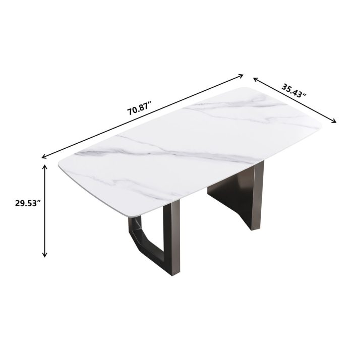 70.87" Modern Artificial Stone White Curved Black Metal Leg Dining Table - White / Black - Image 4