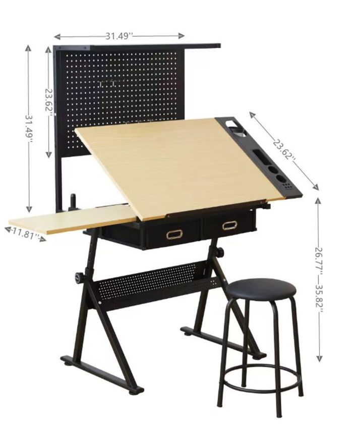 Drafting Table With Metal Perforated Board Pannel - Black / Brown - Image 2