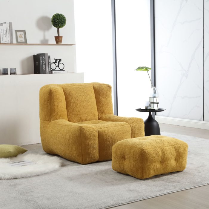 Modern Indoor Fluffy Bean Bag Chair With Memory Foam And Ottoman, Super Soft - Image 14